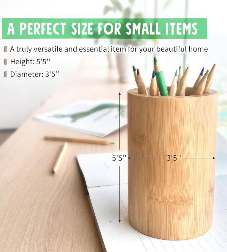 Porte-Stylo en Bois Naturel, Organisateur Bureau Écologique et Élégant